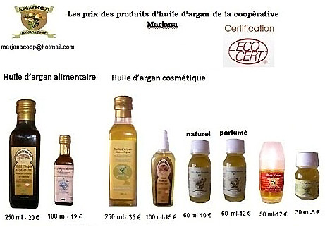 prix des huiles d argan de la coopérative