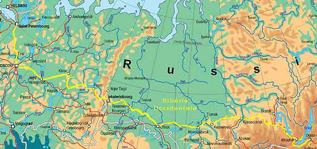 Carte de la Russie et trajet du voyage