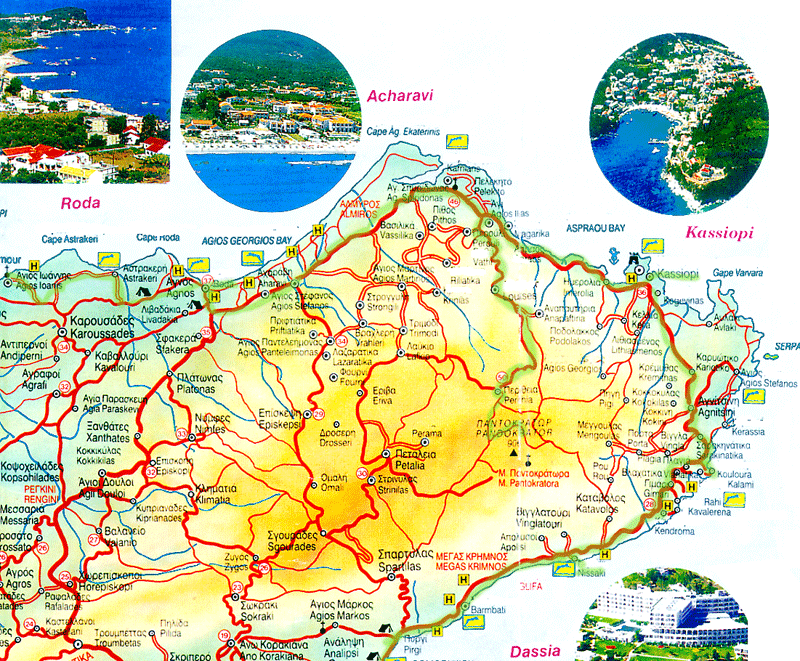 carte du nord est de Corfou