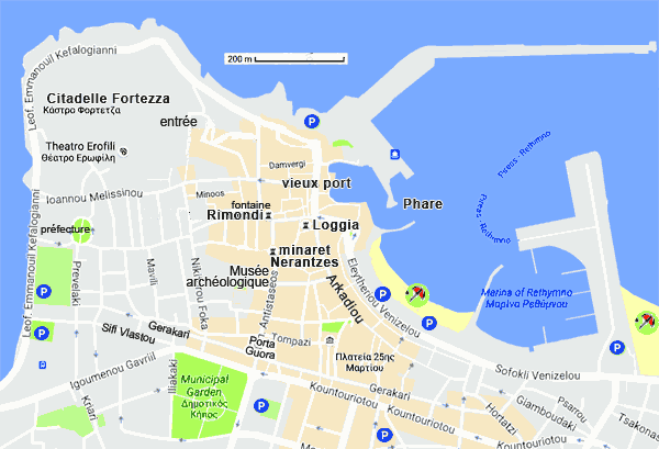 carte du centre de Rethymnon