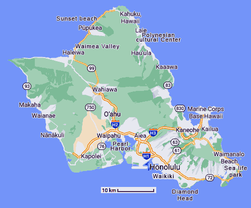 carte de l'île dOhau - archipel des îles Hawaii