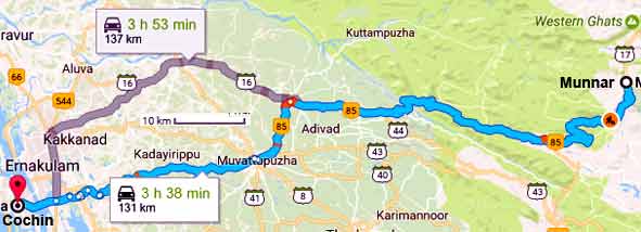 trajet de Munnar a Cochin