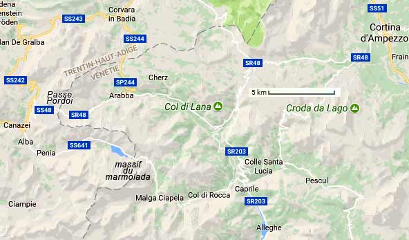 carte  du circuit dans les Dolomites