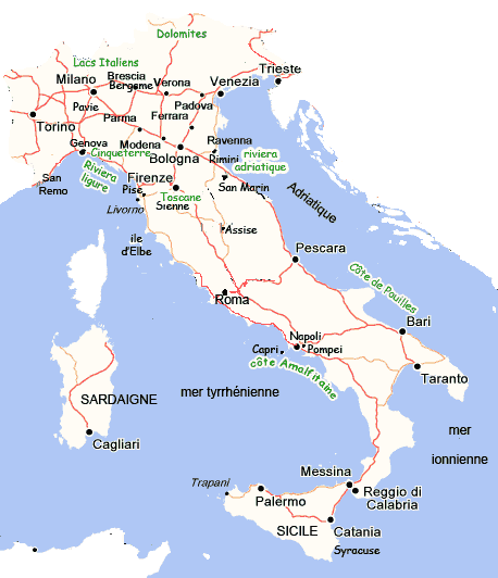 carte touristique de l' Italie