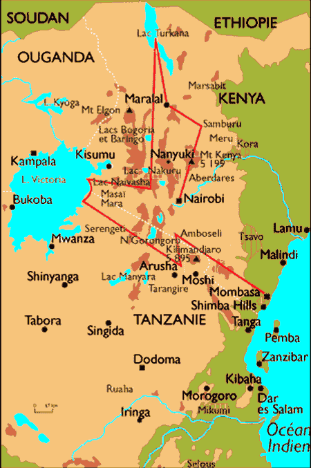 carte du Kenya et de la Tanzanie