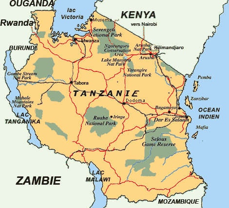 carte de la Tanzanie et des parcs
