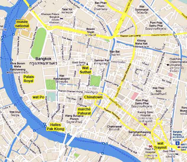 carte du centre historique de Bangkok 