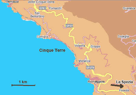 Carte dtaille des Cinque Terre