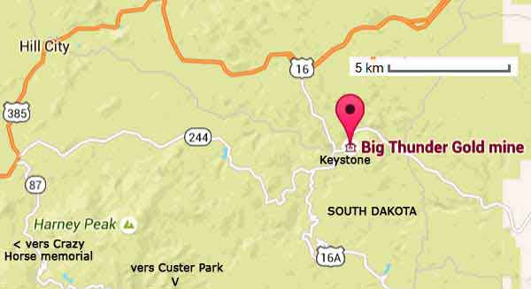 carte de la Big Thunder Gold Mine à Keystone - Dakota du sud