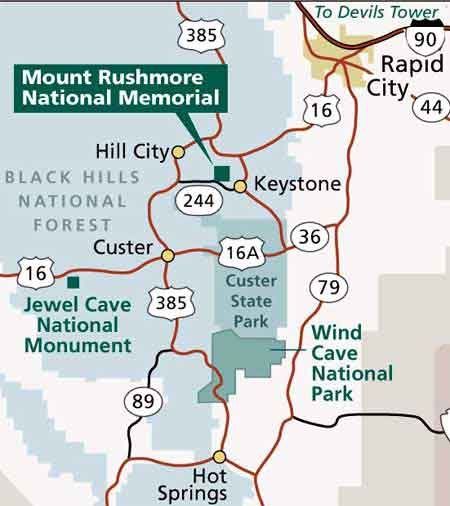 carte du mont rushmore Dakota du sud 