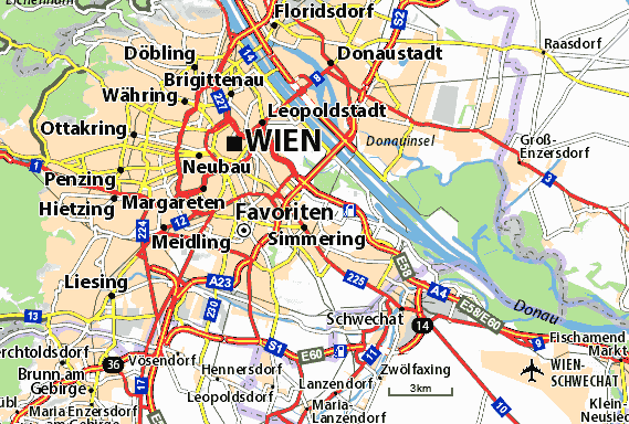 carte générale de Vienne avec l'aéroport