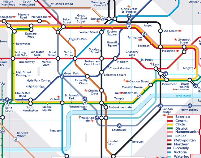 extrait du plan du métro de Londres - partie centre