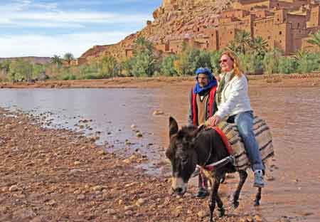 ane pour traverser oued en crue; ksar ait ben Haddou