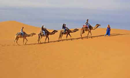 balade en domadaire dans les dunes de Merzouga au sud du Maroc
