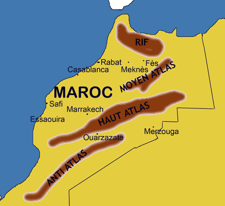 carte générale du Maroc avec les chaines de montagnes