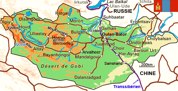 carte touristique de la Mongolie