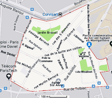 Paris plan du quartier de la butte aux Cailles
