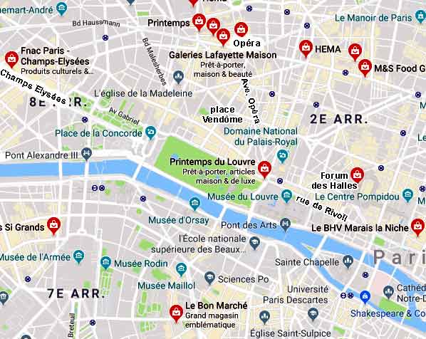 carte du shopping Paris