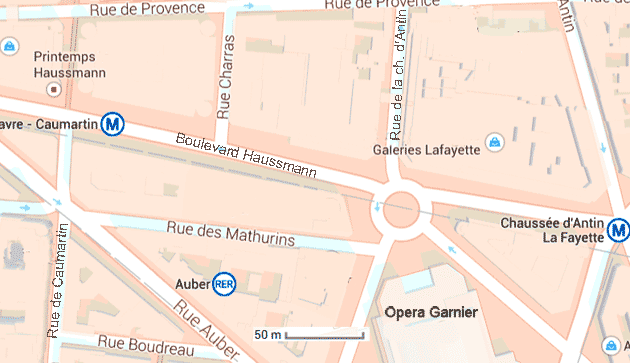 carte des grands magasins Paris