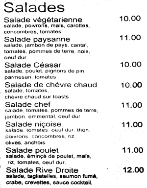prix des salades