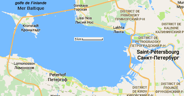 carte de Peterhof et St Petersburg golfe de Finlande