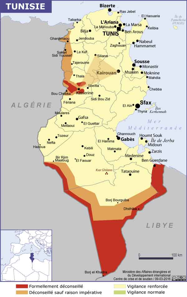carte de la Tunisie - zones securité