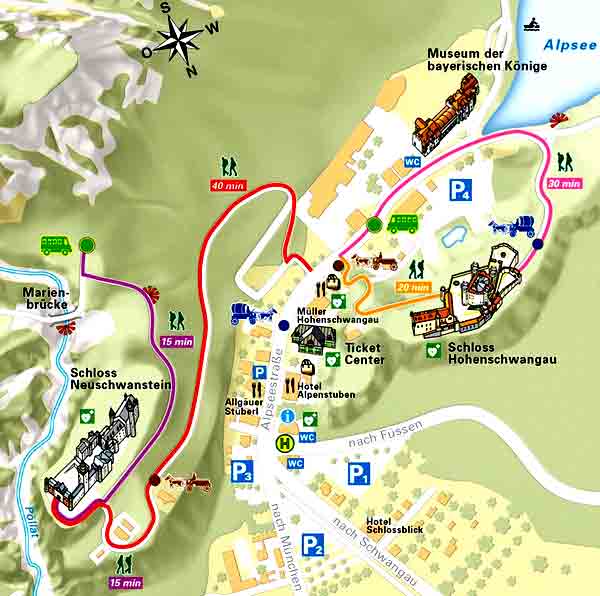 plan des chateaux de Hohenschwangau et Neuschwanstein