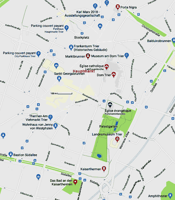 carte du centre de Trèves - Trier