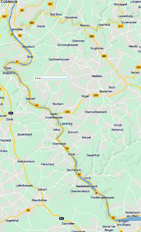 carte de la vallée du Haut rhin moyen