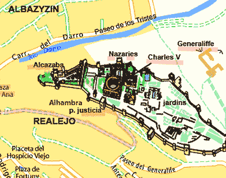 carte générale de l'Alhambra de Grenade