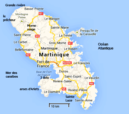 Martinique carte de l île aux fleurs, informations