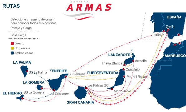 carte des routes maritimes des canaries