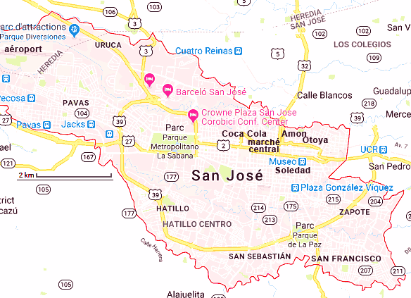 carte de San José - Costa Rica