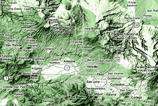 carte de la vallée centrale Costa rica