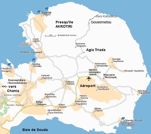 carte de la presqu'île Akrotiri Crete