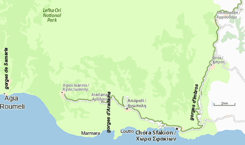carte  des gorges du sud est de la Crète