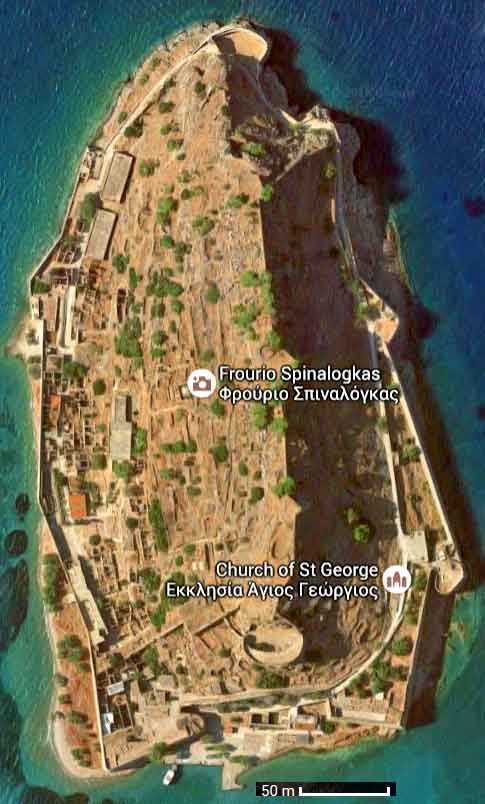 plan carte satellite de l'île de Spinalonga