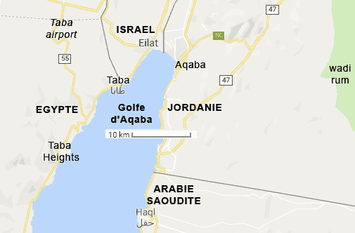 carte des environs de Taba, Egypte