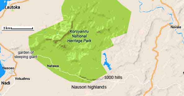 carte des Nausori higland et de Koroyanitu 