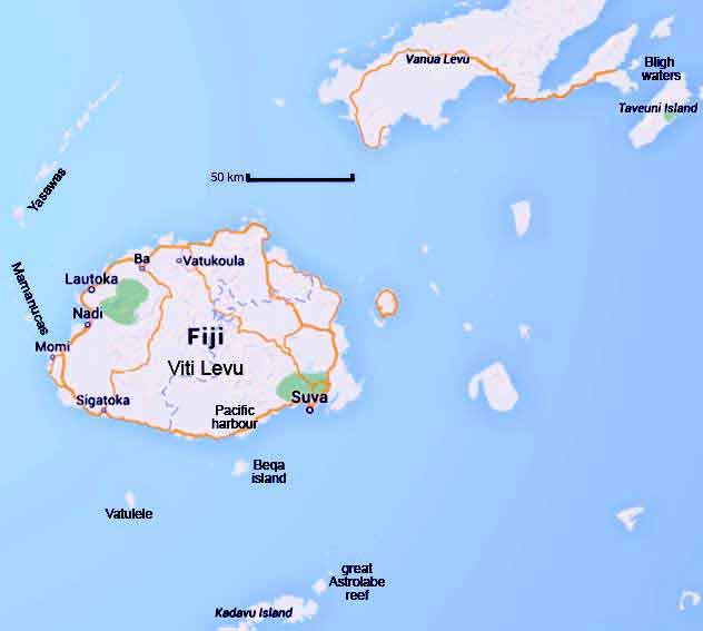 carte des sites de plongée aux iles Fidji