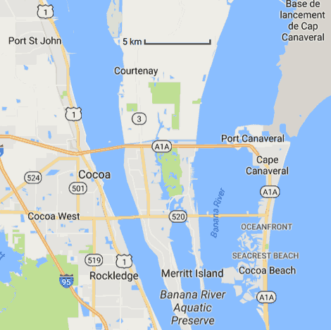 carte de Cocoa beach et de ses environs Floride