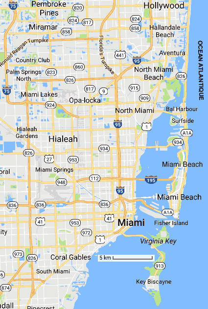Floride carte de la région de Miami