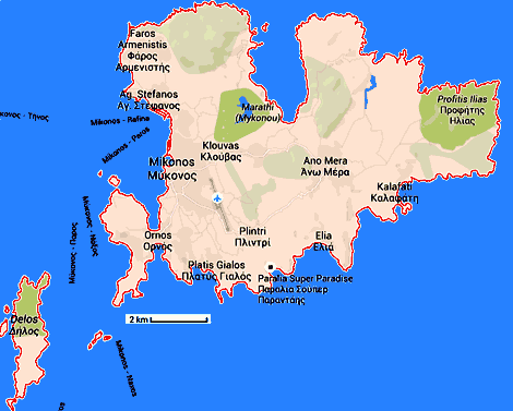 carte de mykonos la grece