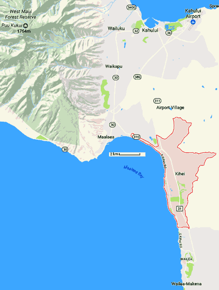 carte de Kiehi et environ à Maui