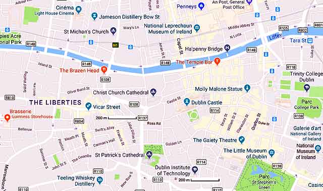 carte du centre de Dublin