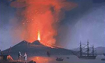 peinture du Vesuve en éruption