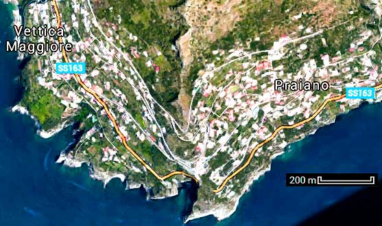carte de Praiano sur la côte Amalfitaine Italie