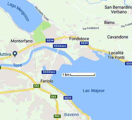 carte du lac Majeur  région Baveno Feriolo lac Mergozzo