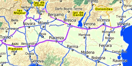 carte de l'italie du nord