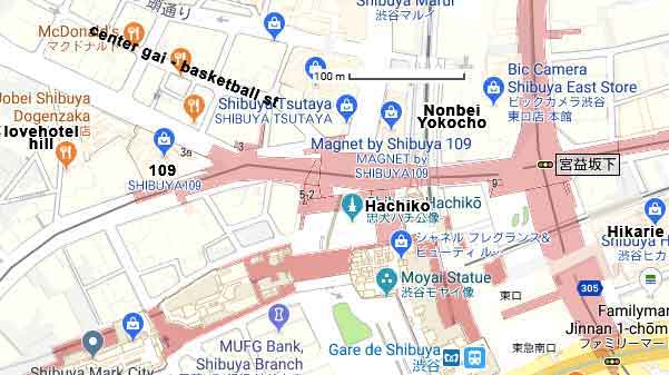 carte du centre de Shibuya - Tokyo